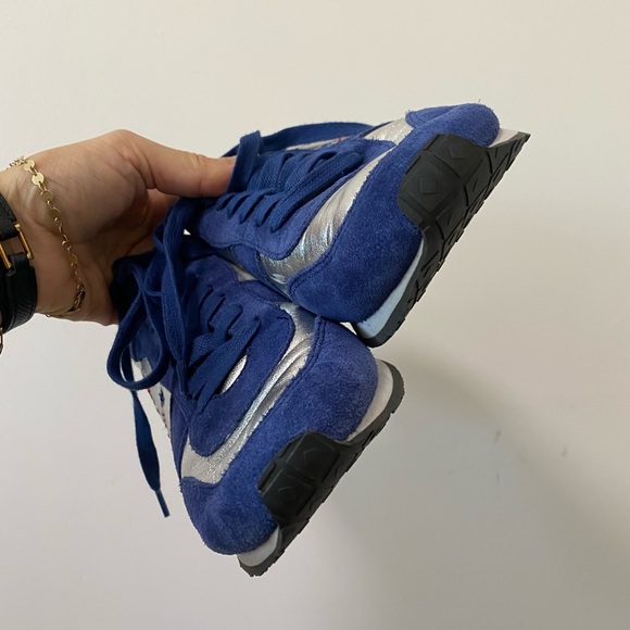 Tory Burch Blue‎ and Silver Sneakers Brielle Size 9 Leather Lace embroidery - Picture 6 of 10